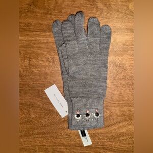 Ann Taylor Gray Knit Gloves with Jeweled Cuff
